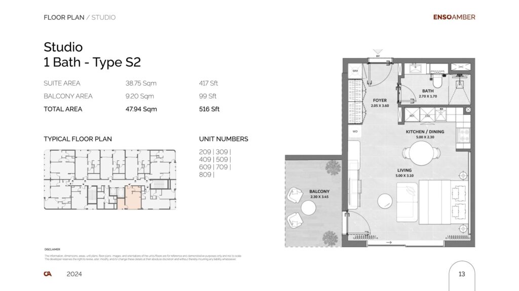 Amber by Enso - Studio Floorplan (2)