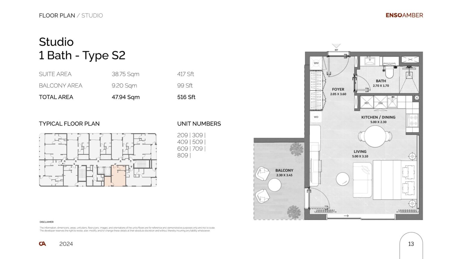 Amber by Enso studio apartment floor plan, layout 2 of 2, Al Wasl, Dubai