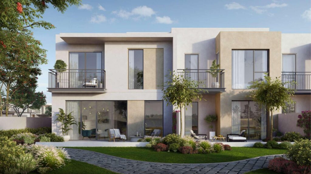 Townhouse with landscaped front garden at Arabian Ranches, Dubailand