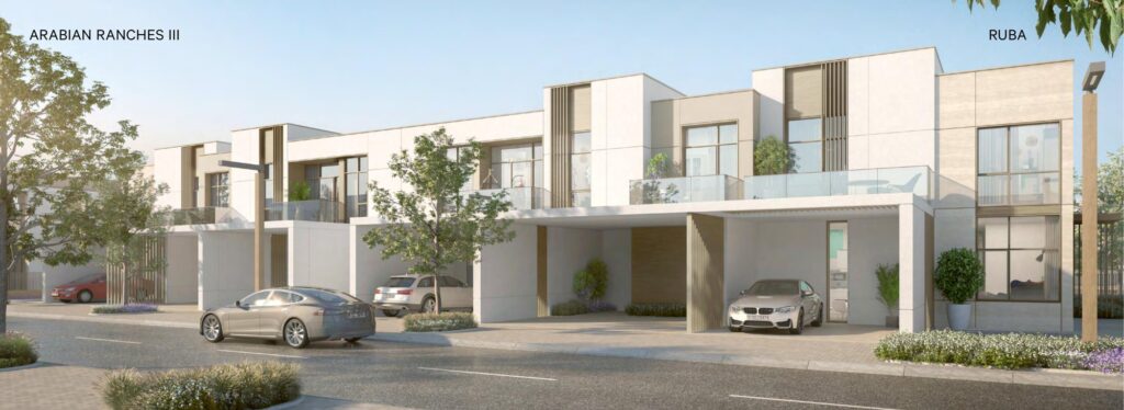 Contemporary townhouses with front gardens at Arabian Ranches, Dubailand
