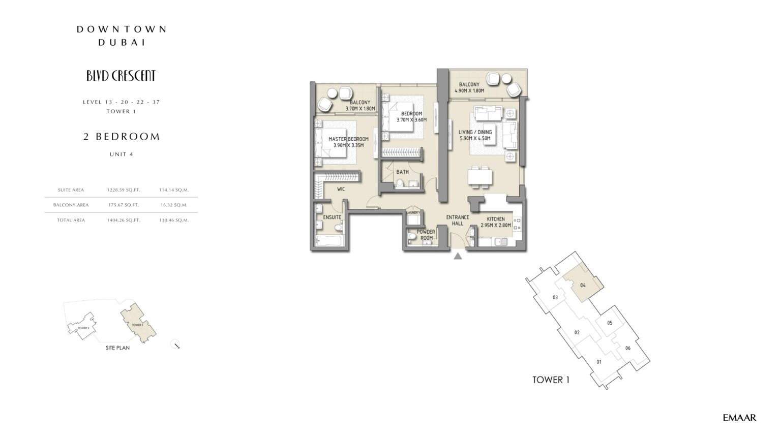 BLVD Crescent 2 bedroom floor plan, unit 4, Downtown Dubai