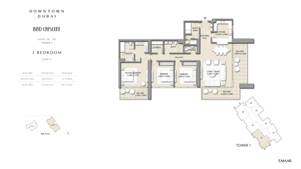 BLVD Crescent - Floorplans - 3 Bedroom Unit 1
