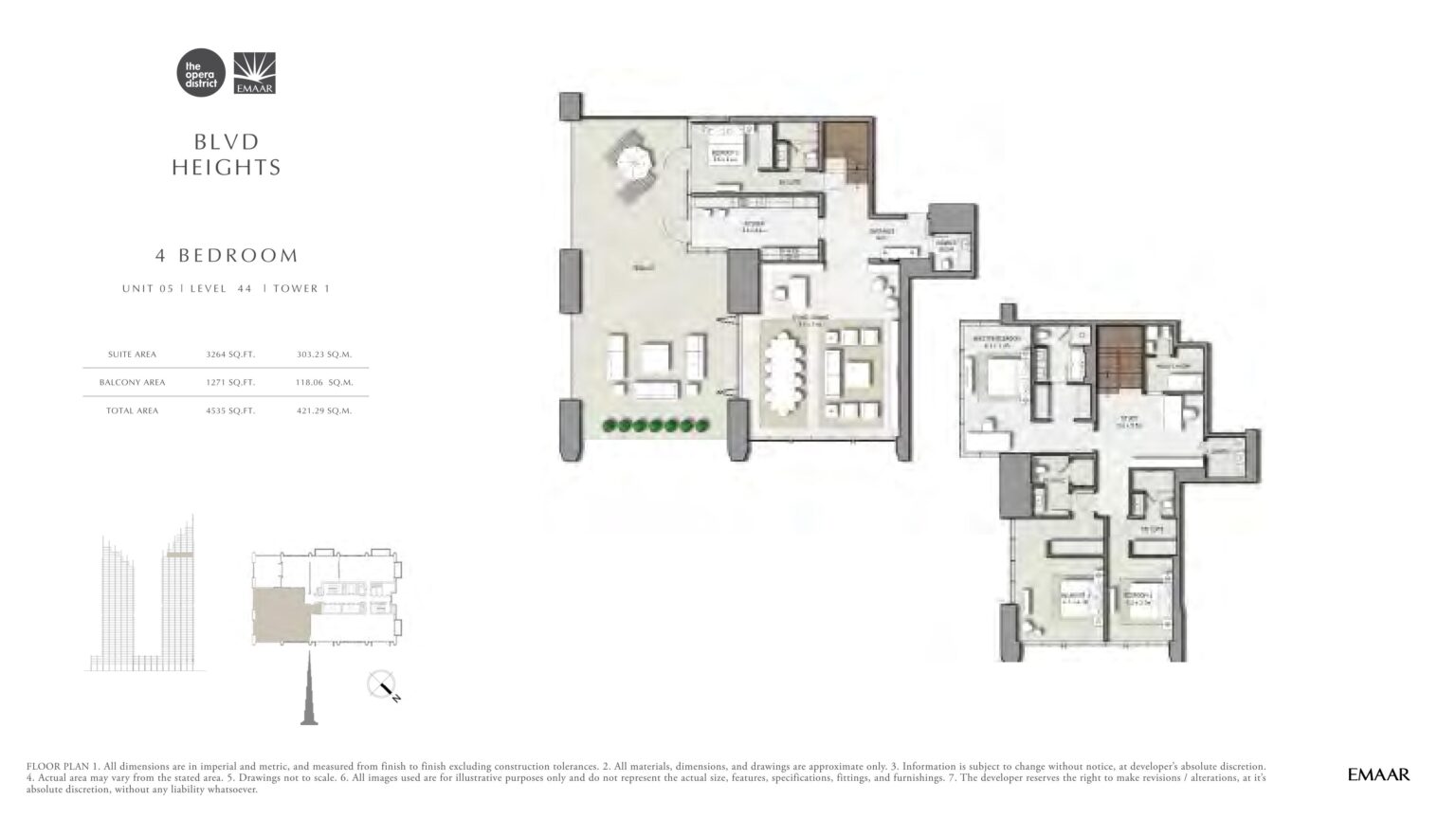 BLVD Heights 4 bedroom apartment floor plan, unit 05, Downtown Dubai