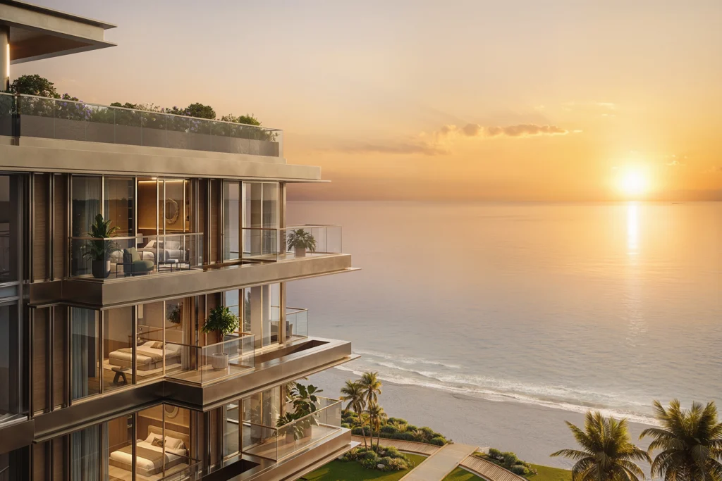 Terraced balconies facing the sunset at Cheval Residences