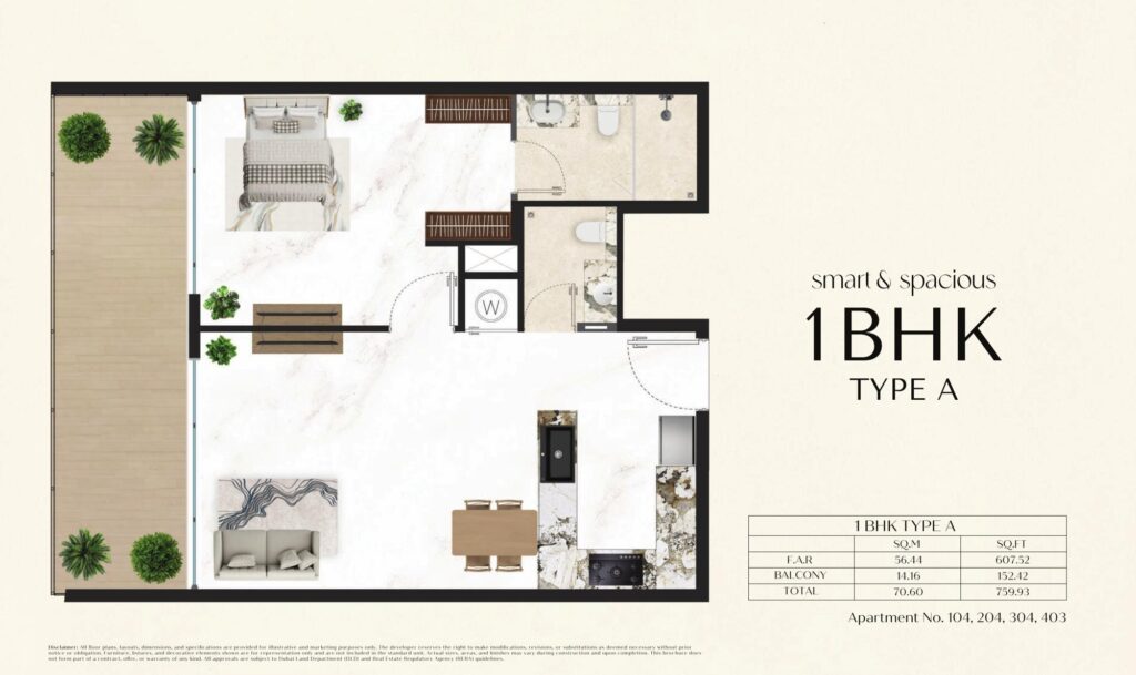 Courtyard One - 1 Bedroom Floorplan (1)