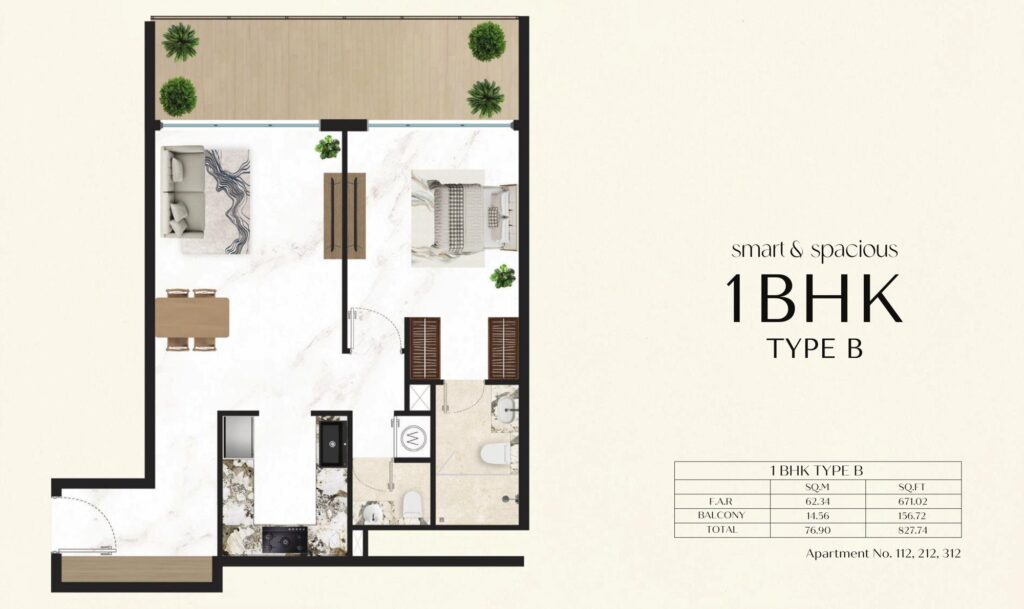 Courtyard One - 1 Bedroom Floorplan (2)