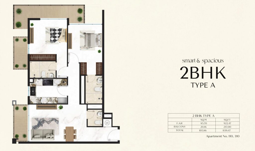 Courtyard One - 2 Bedroom Floorplan (1)