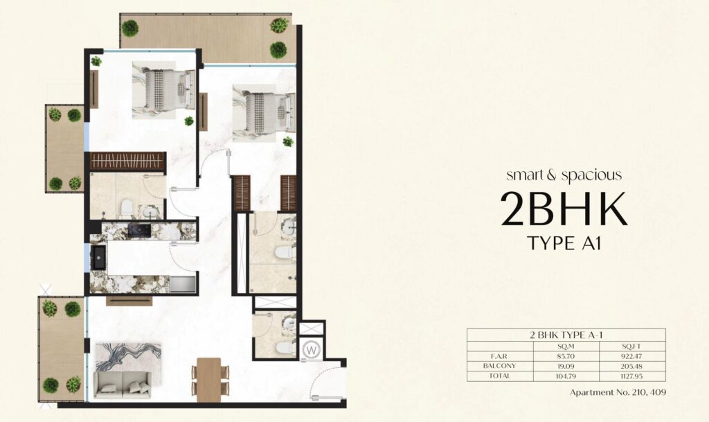 Courtyard One - 2 Bedroom Floorplan (2)