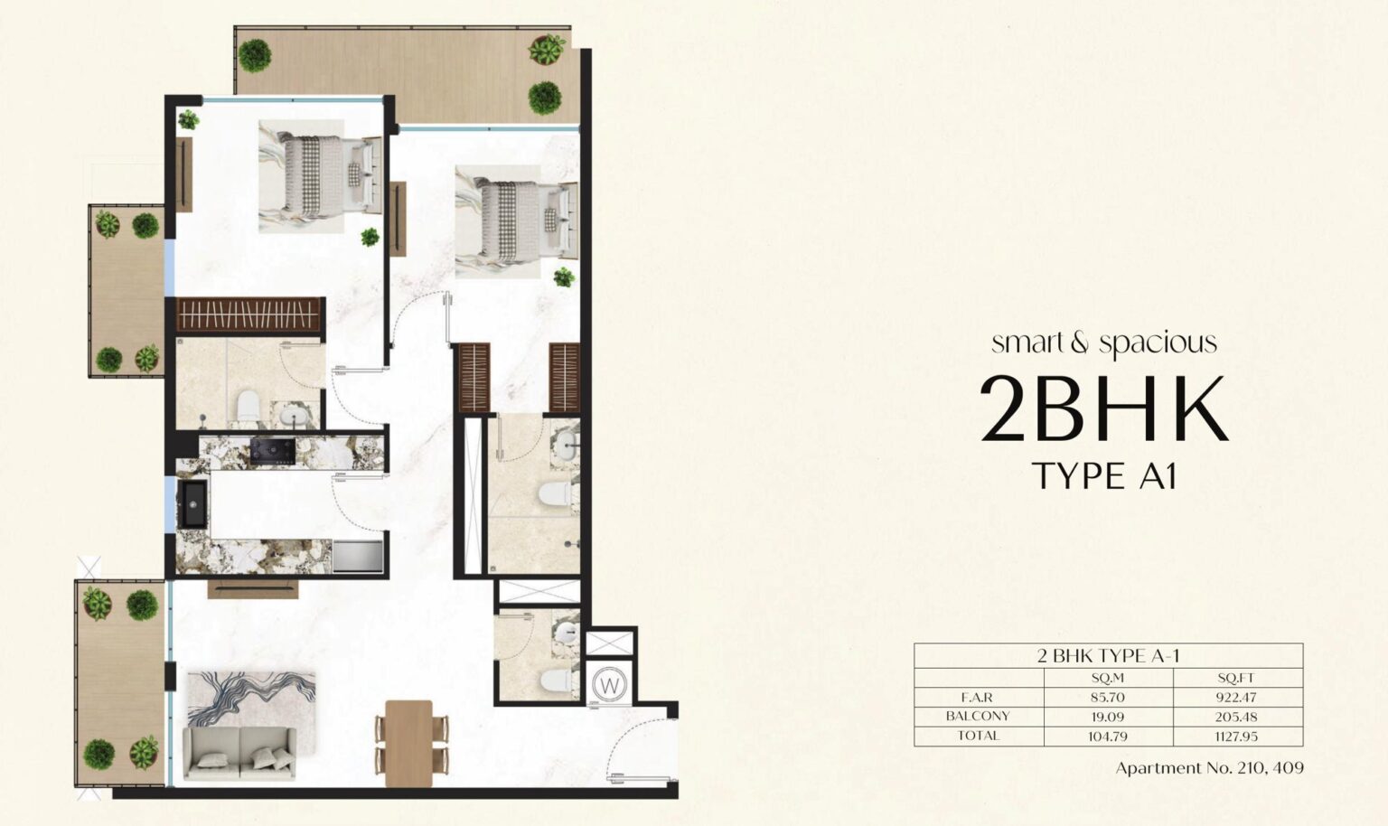 Courtyard One 2 bedroom apartment floor plan, layout 2 of 2, Dubai South