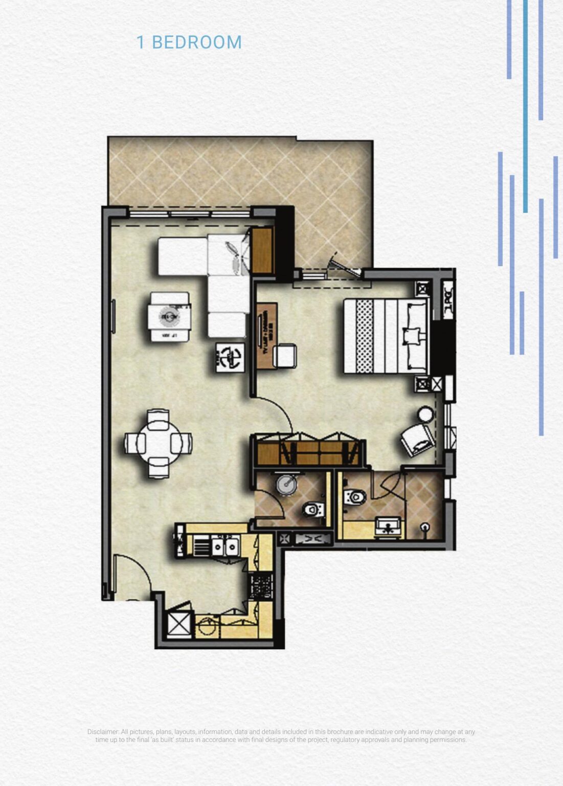 DAMAC Majestine 1 bedroom apartment floor plan, Business Bay