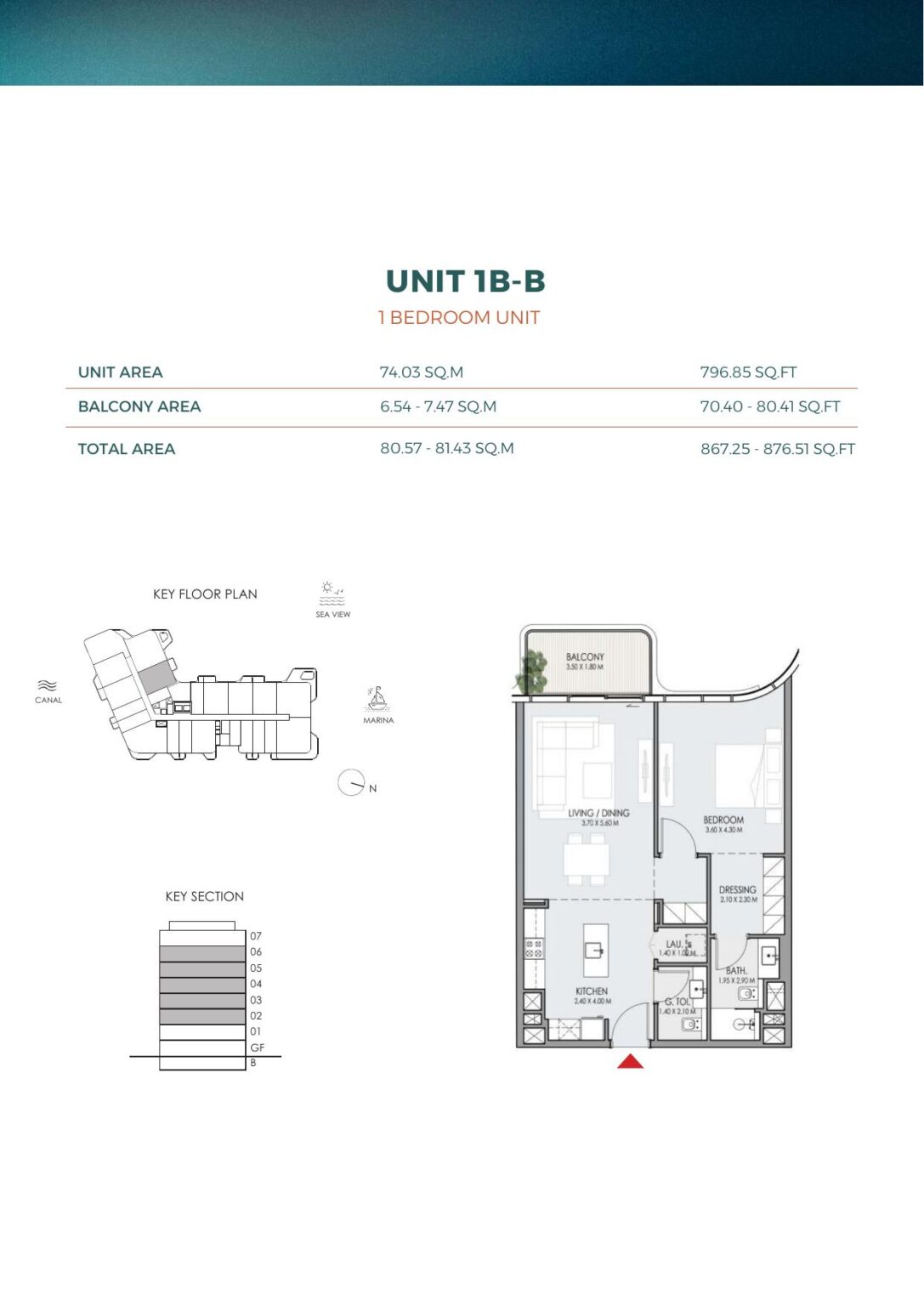 DO Hotels and Residences 1 bedroom apartment floor plan, unit 1B B, Dubai Islands