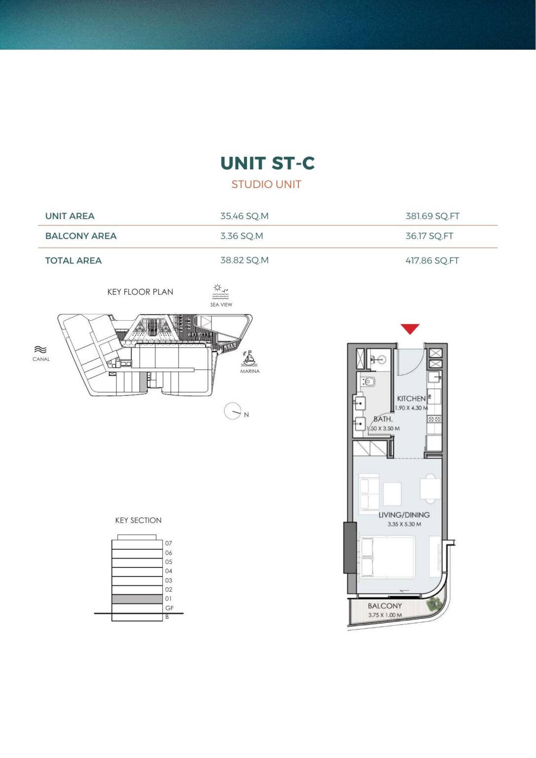DO Hotels and Residences studio floor plan, unit ST C, Dubai Islands