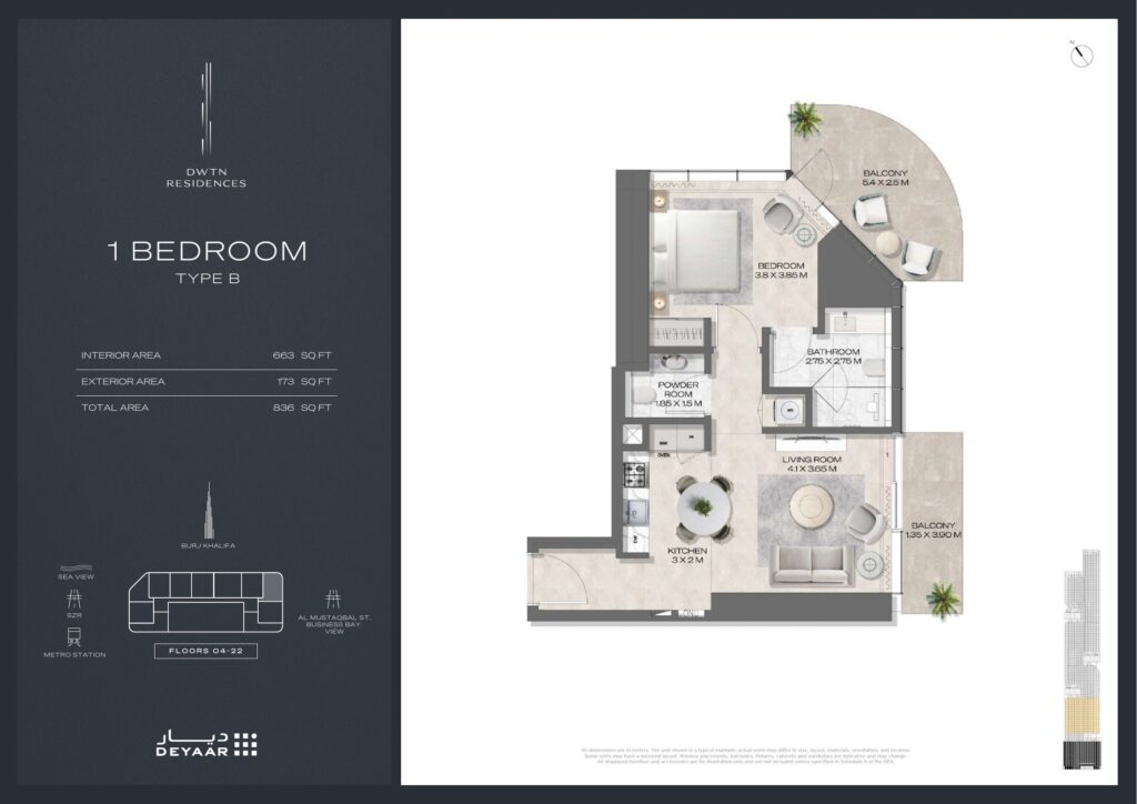 DWTN Residences - Floorplans - 1 Bedroom Type B