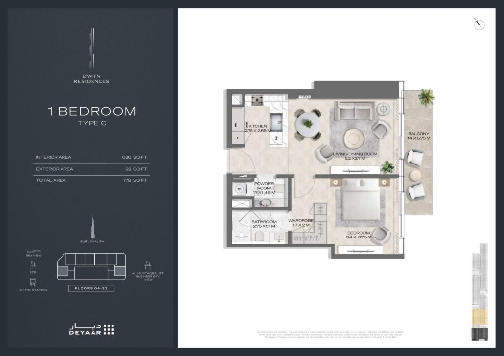 DWTN Residences - Floorplans - 1 Bedroom Type C