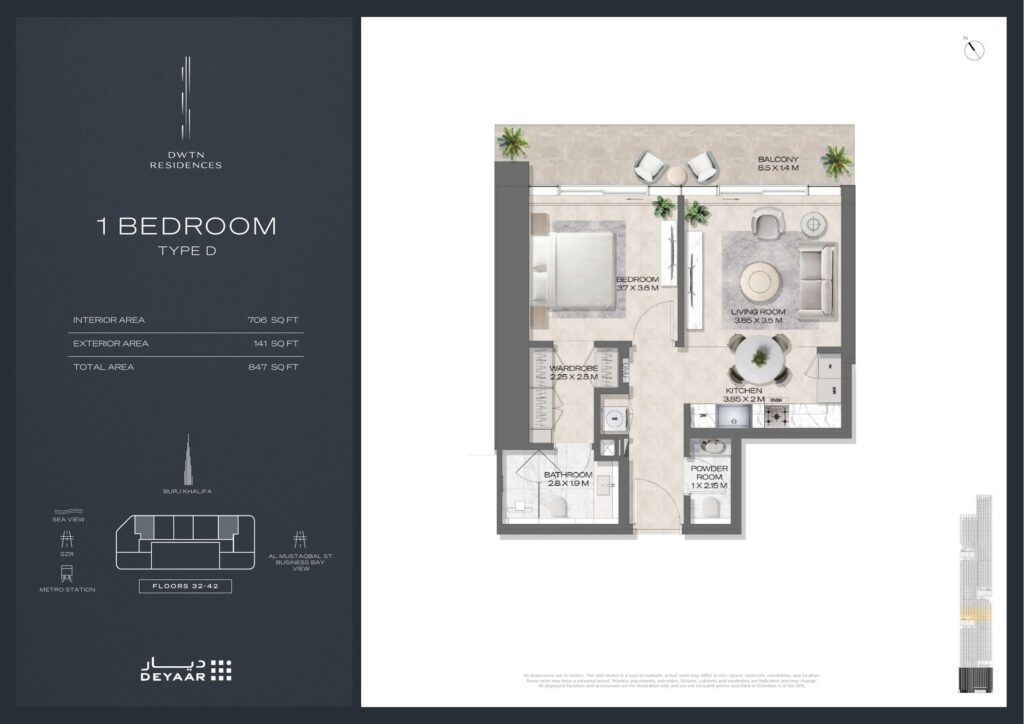 DWTN Residences - Floorplans - 1 Bedroom Type D