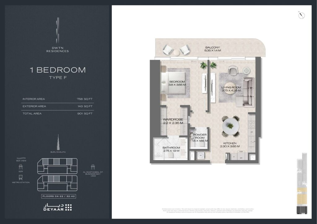 DWTN Residences - Floorplans - 1 Bedroom Type F