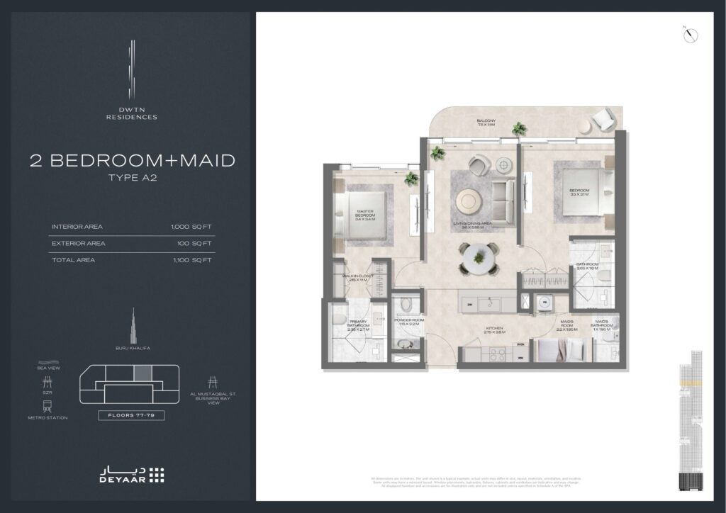 DWTN Residences - Floorplans - 2 Bedroom Maid Type A2