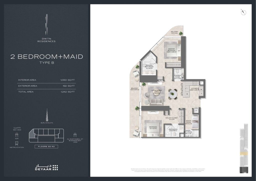 DWTN Residences - Floorplans - 2 Bedroom Maid Type B