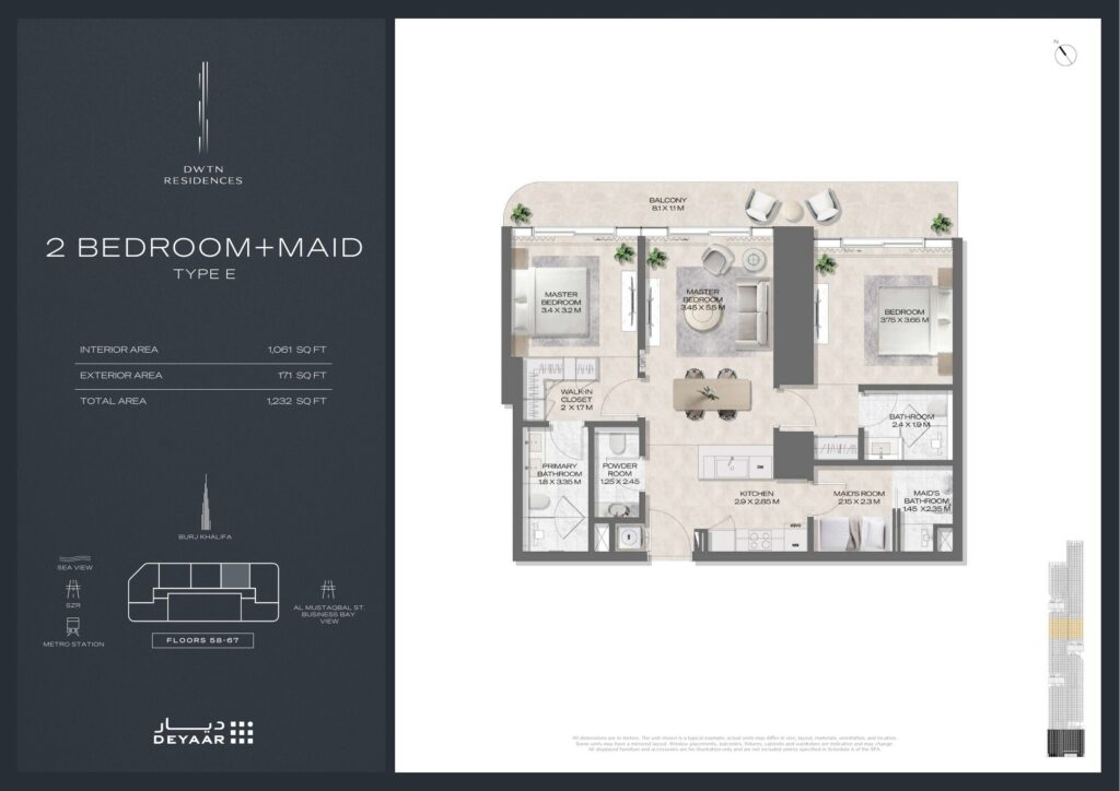 DWTN Residences - Floorplans - 2 Bedroom Maid Type E