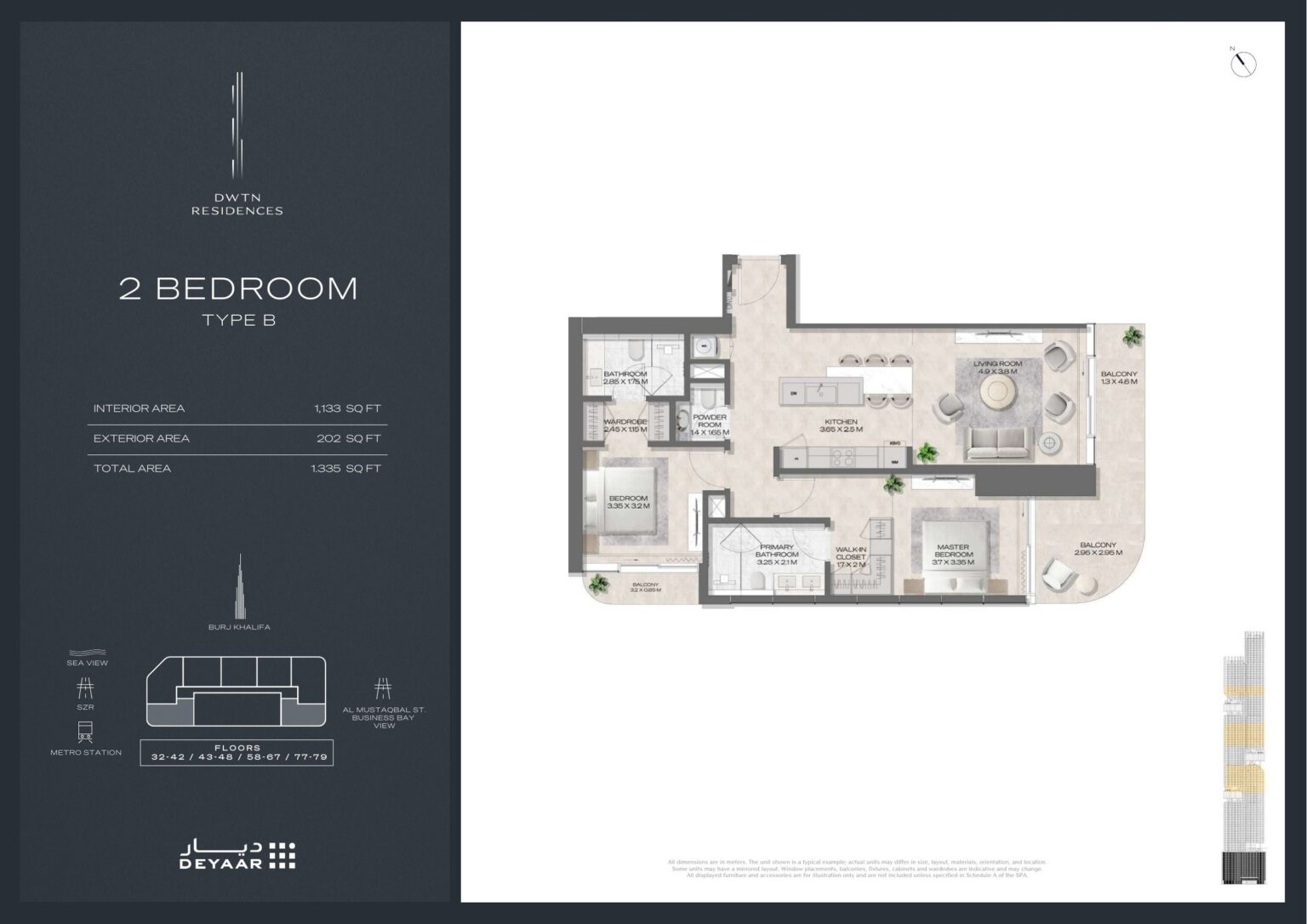 DWTN Residences 2 bedroom Type B floor plan, Business Bay, Dubai