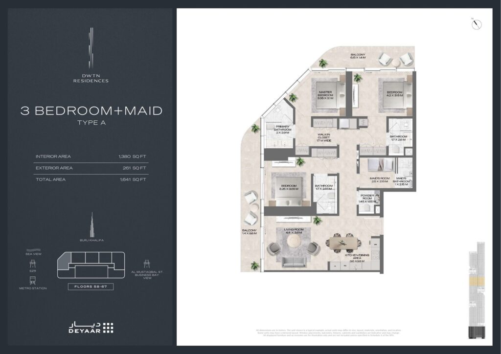 DWTN Residences - Floorplans - 3 Bedroom Maid Type A