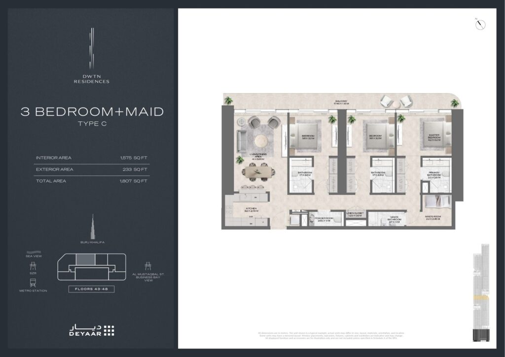 DWTN Residences - Floorplans - 3 Bedroom Maid Type C