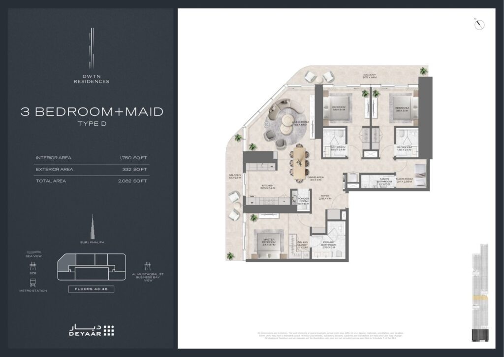 DWTN Residences - Floorplans - 3 Bedroom Maid Type D