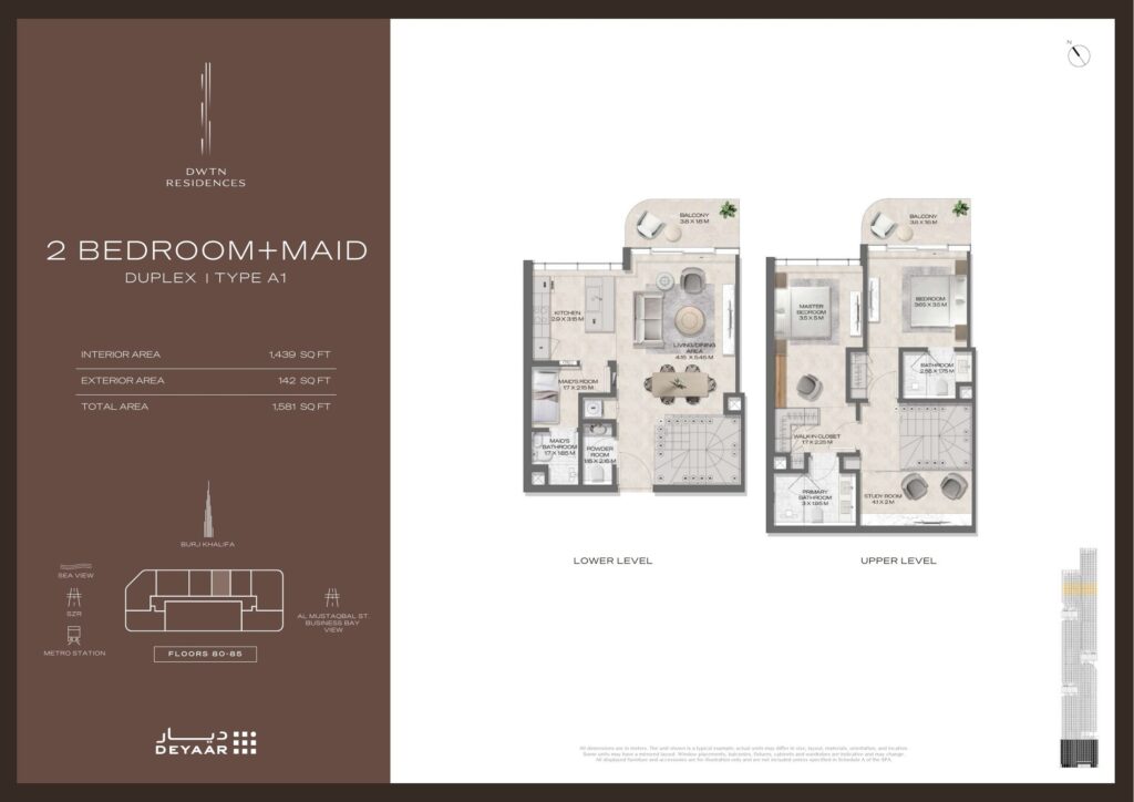 DWTN Residences - Floorplans - Duplex 2 Bedroom Maid Type A1