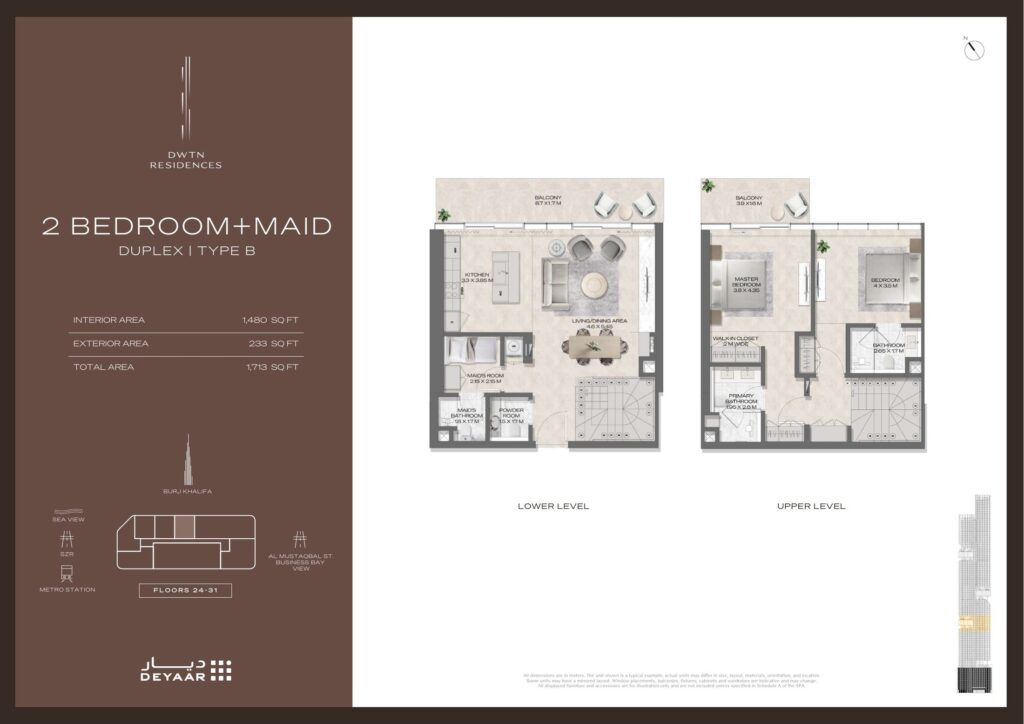 DWTN Residences - Floorplans - Duplex 2 Bedroom Maid Type B