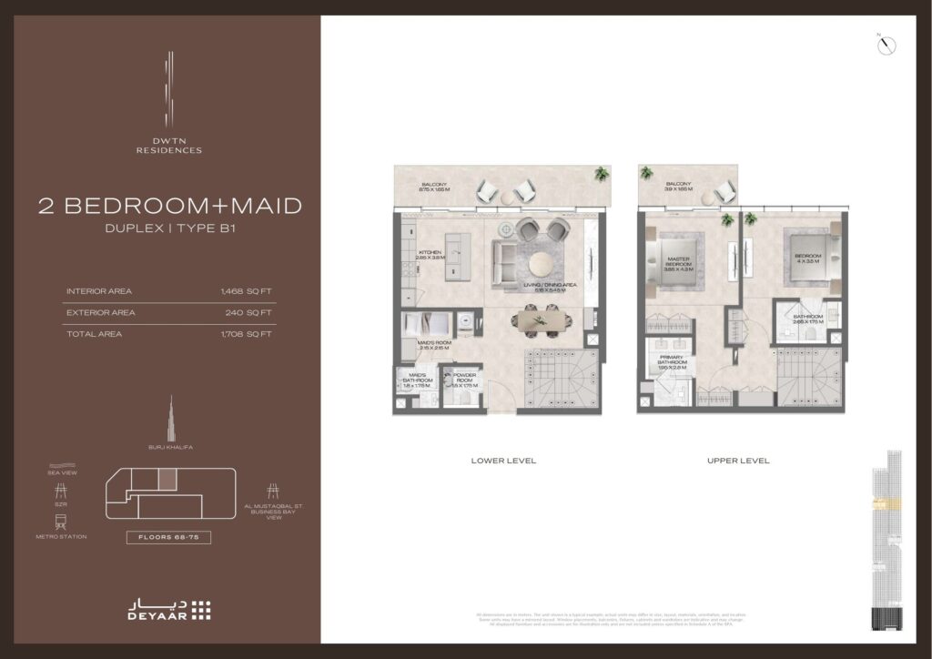 DWTN Residences - Floorplans - Duplex 2 Bedroom Maid Type B1