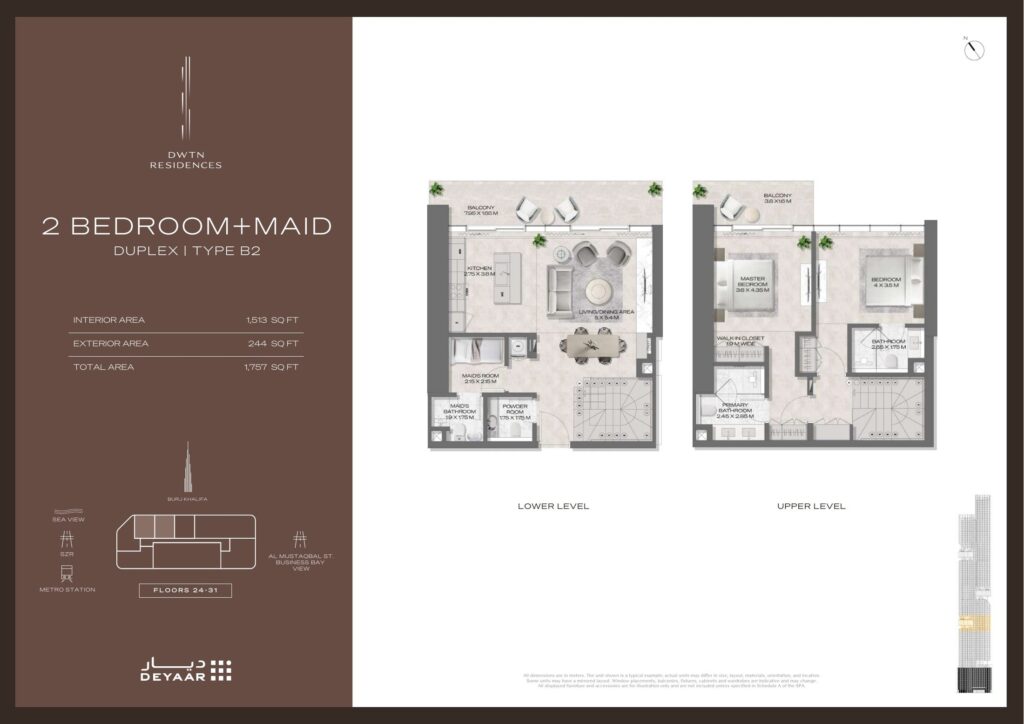 DWTN Residences - Floorplans - Duplex 2 Bedroom Maid Type B2
