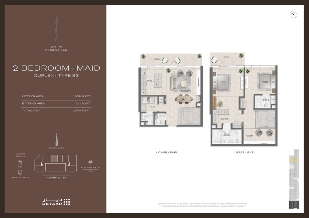 DWTN Residences - Floorplans - Duplex 2 Bedroom Maid Type B3