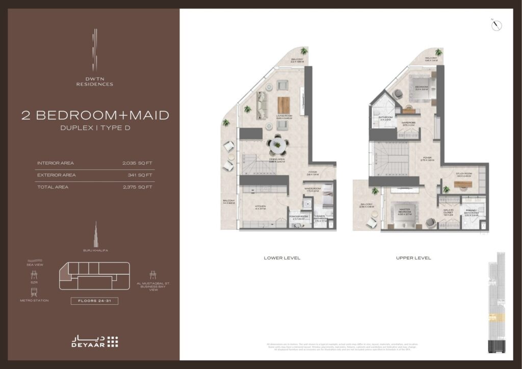 DWTN Residences - Floorplans - Duplex 2 Bedroom Maid Type D