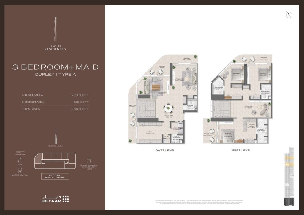 DWTN Residences - Floorplans - Duplex 3 Bedroom Maid Type A
