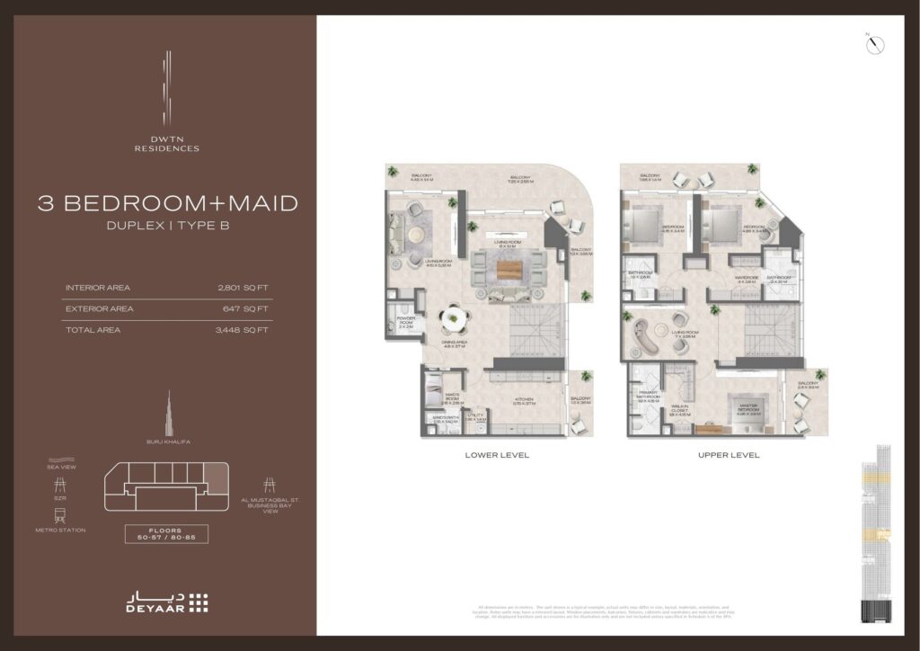 DWTN Residences - Floorplans - Duplex 3 Bedroom Maid Type B