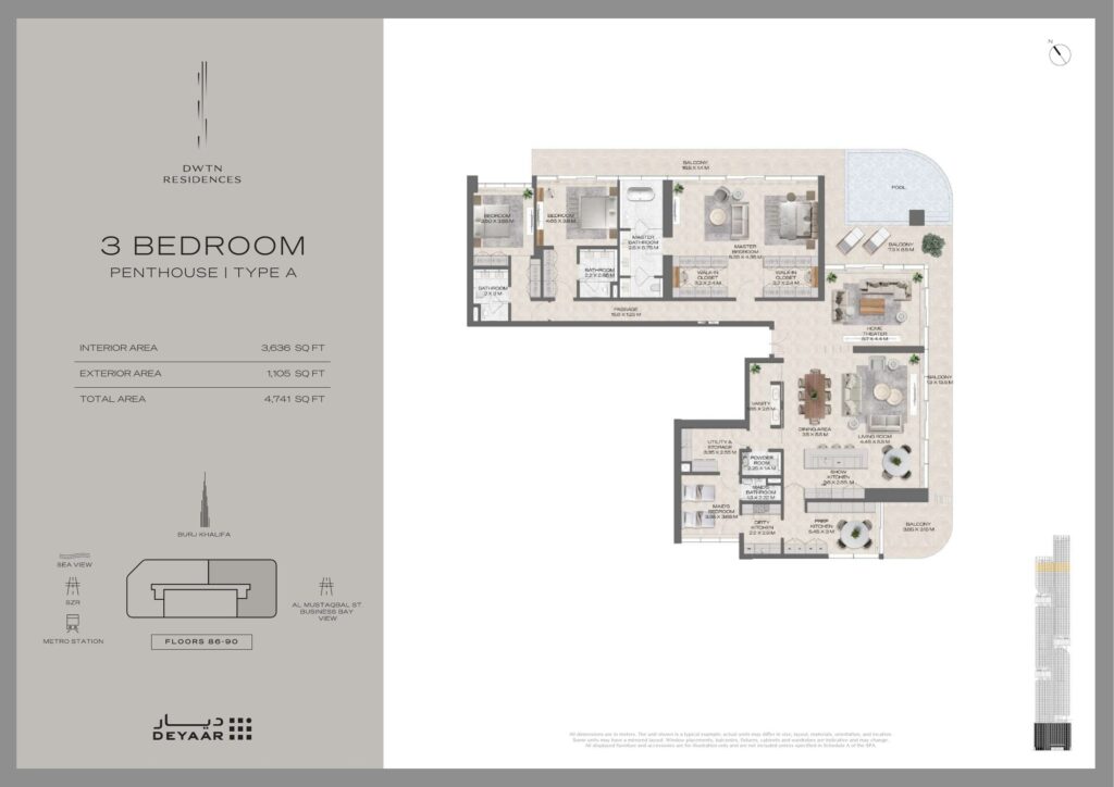 DWTN Residences - Floorplans - Penthouse 3 Bedroom Type A