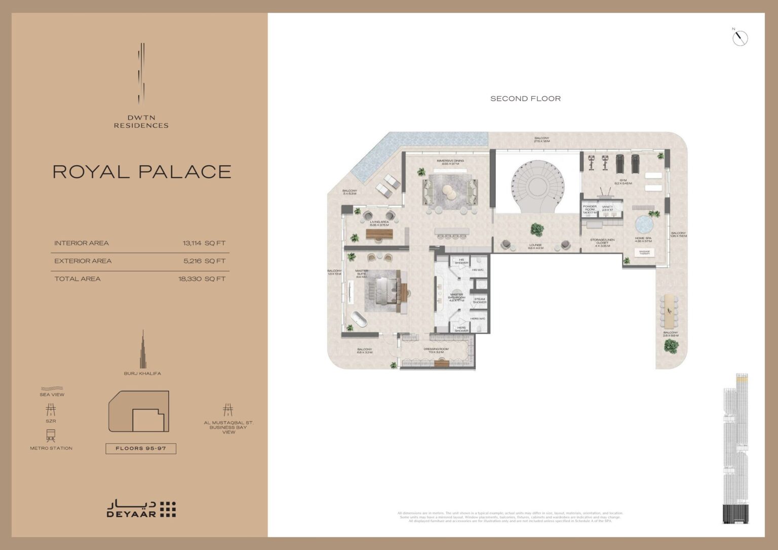 DWTN Residences Royal Palace penthouse second floor plan, Business Bay, Dubai