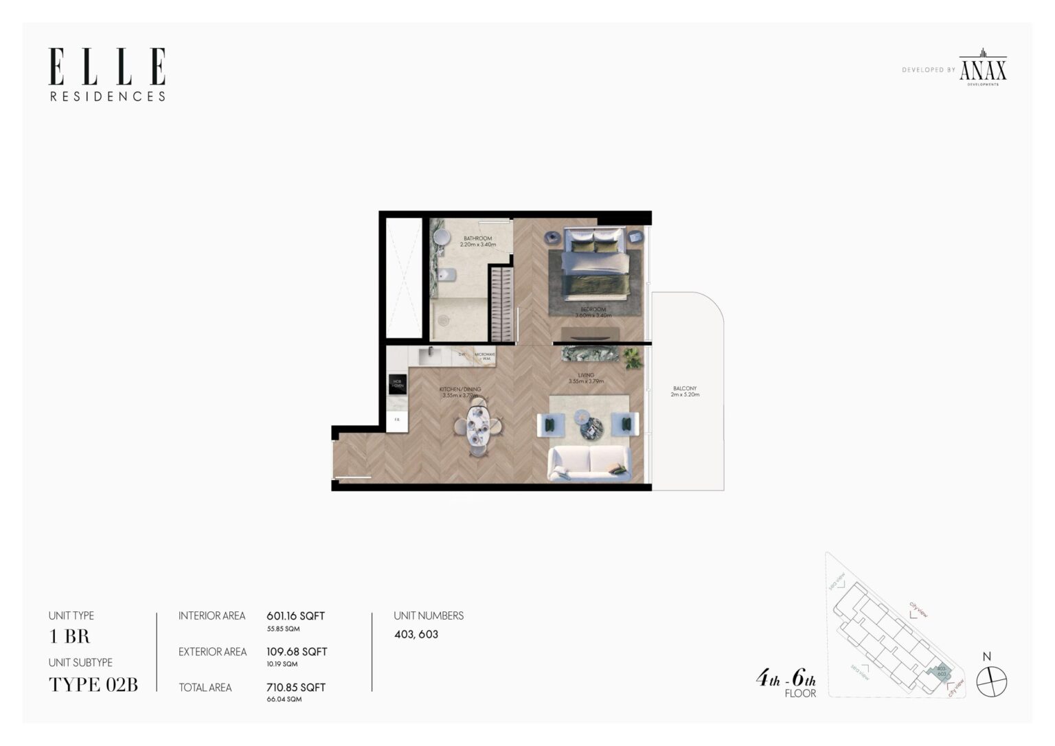Elle Residences 1 bedroom apartment floor plan, layout 4, Dubai Islands