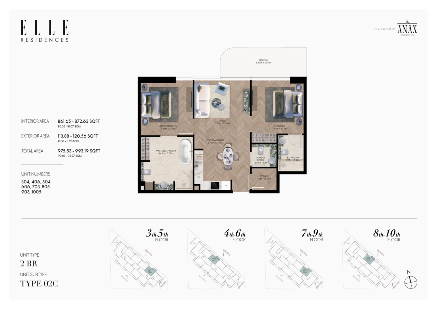 Elle Residences 2 bedroom apartment floor plan, layout 2, Dubai Islands