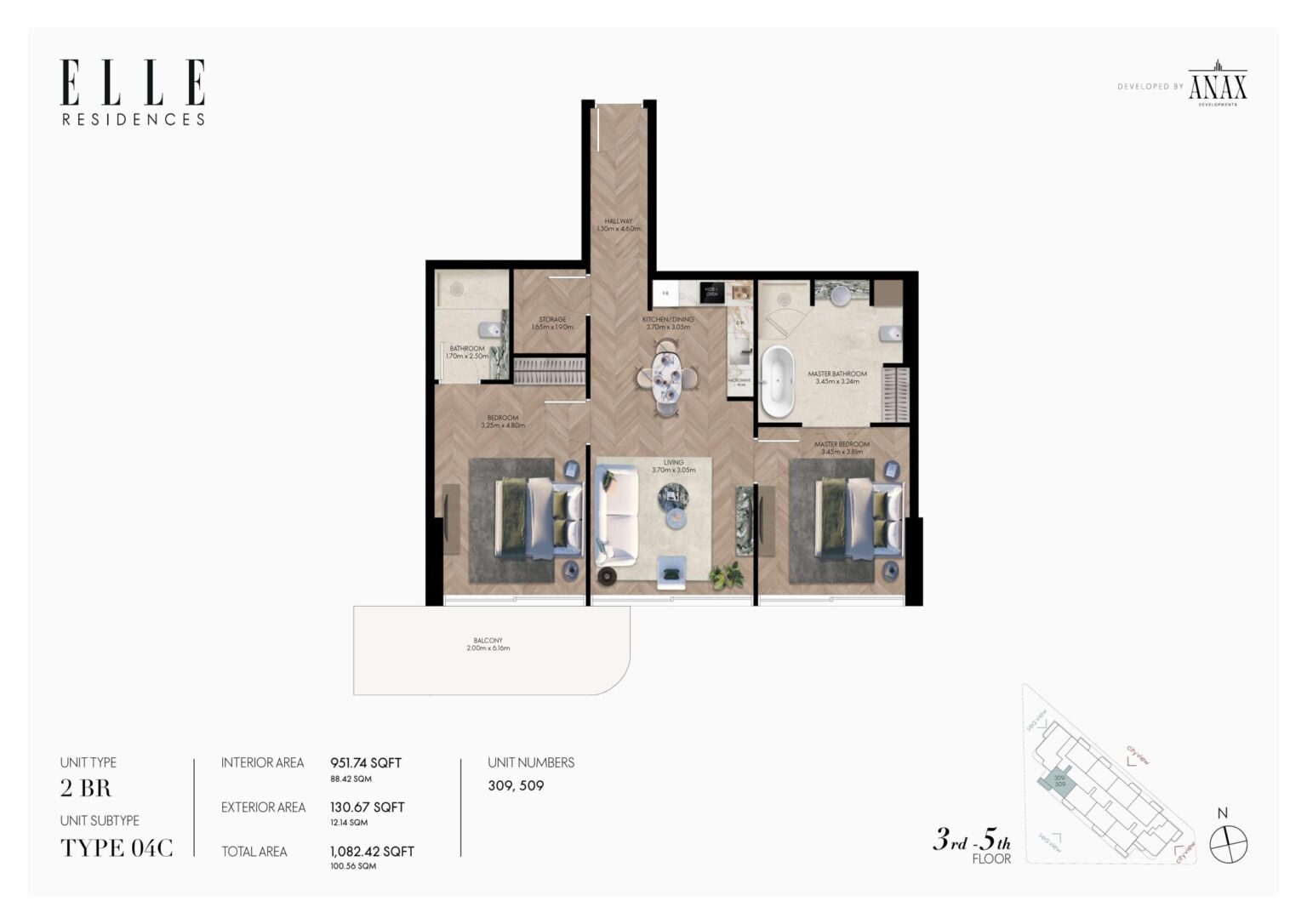 Elle Residences 2 bedroom apartment floor plan, layout 5, Dubai Islands