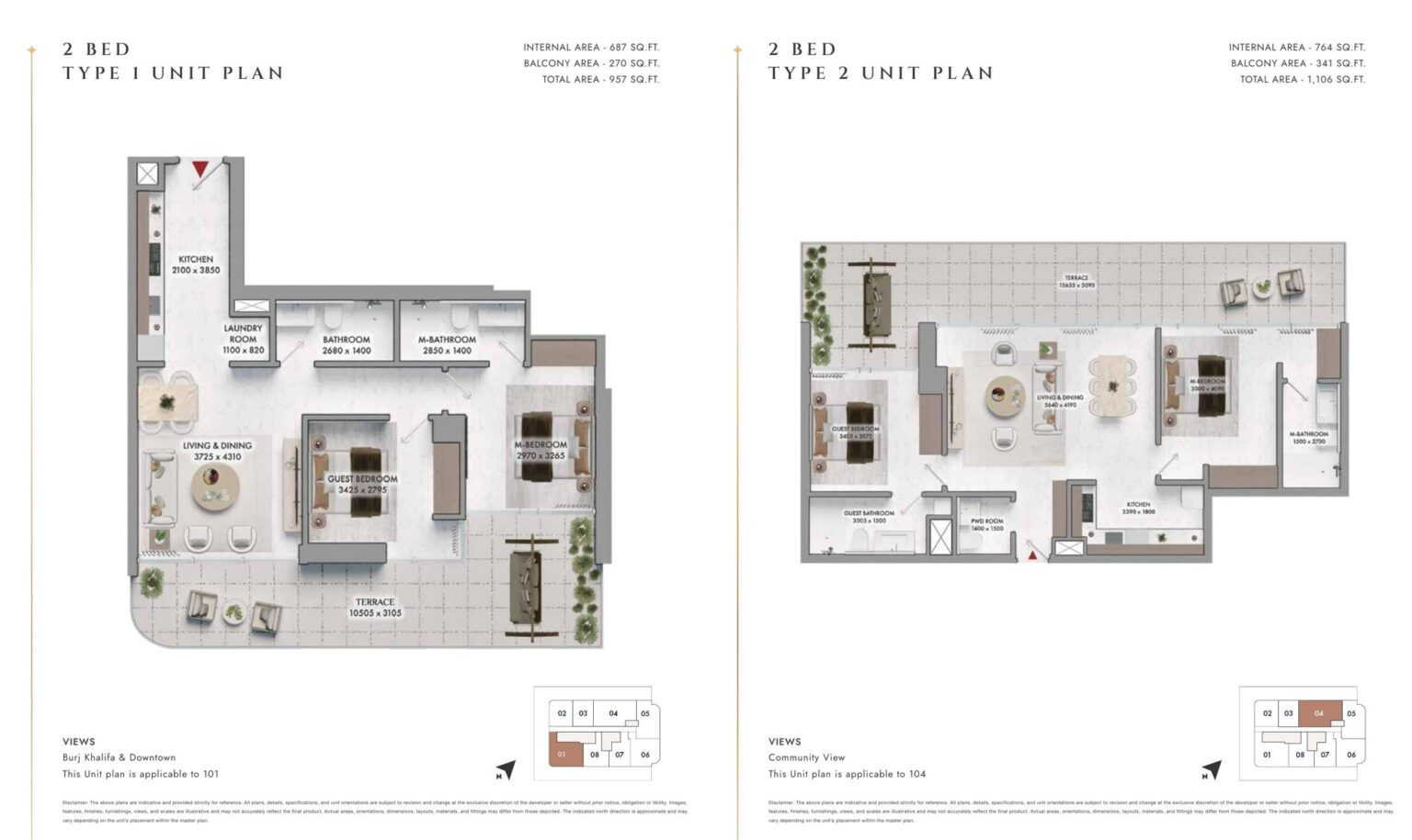 Elmora by Neoterra 2 bedroom apartment floor plan, layout 1 of 2, Al Wasl, Dubai