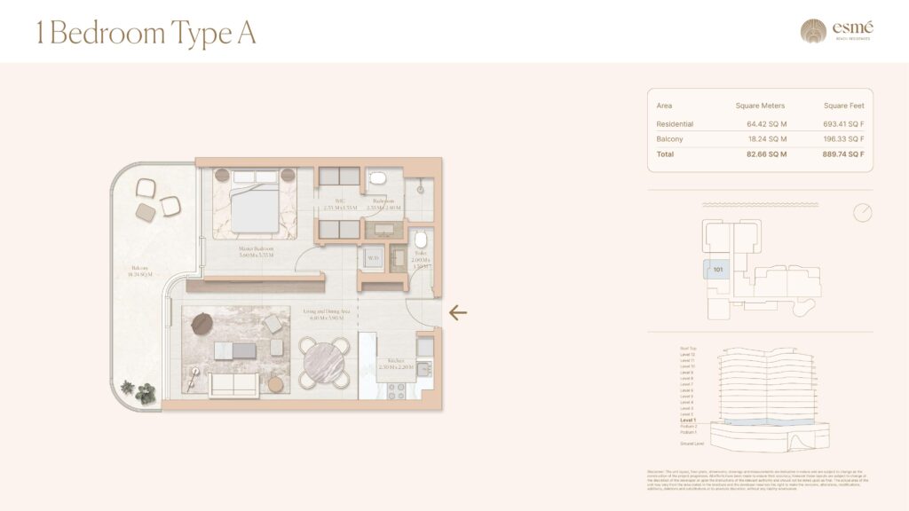 Esme Beach Residences - Floorplans - 1 Bedroom Type A