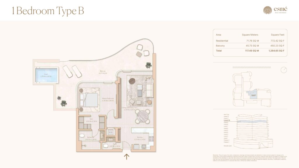 Esme Beach Residences - Floorplans - 1 Bedroom Type B