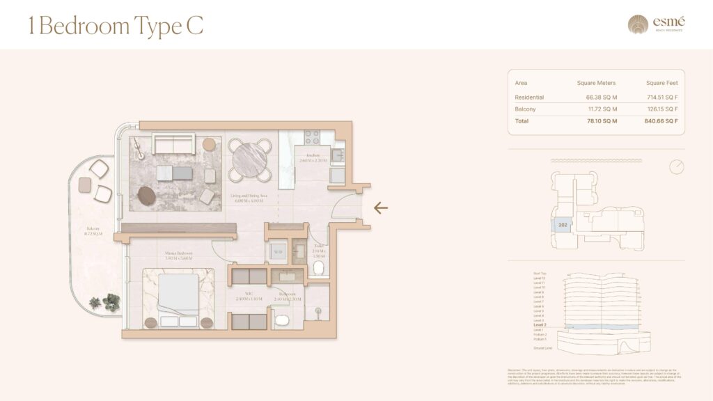 Esme Beach Residences - Floorplans - 1 Bedroom Type C