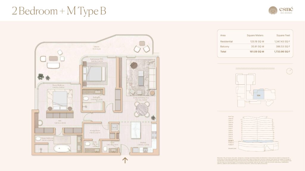 Esme Beach Residences - Floorplans - 2 Bedroom + M Type B