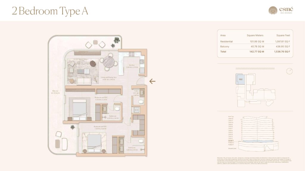 Esme Beach Residences - Floorplans - 2 Bedroom Type A