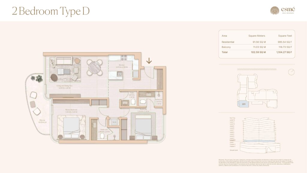 Esme Beach Residences - Floorplans - 2 Bedroom Type D