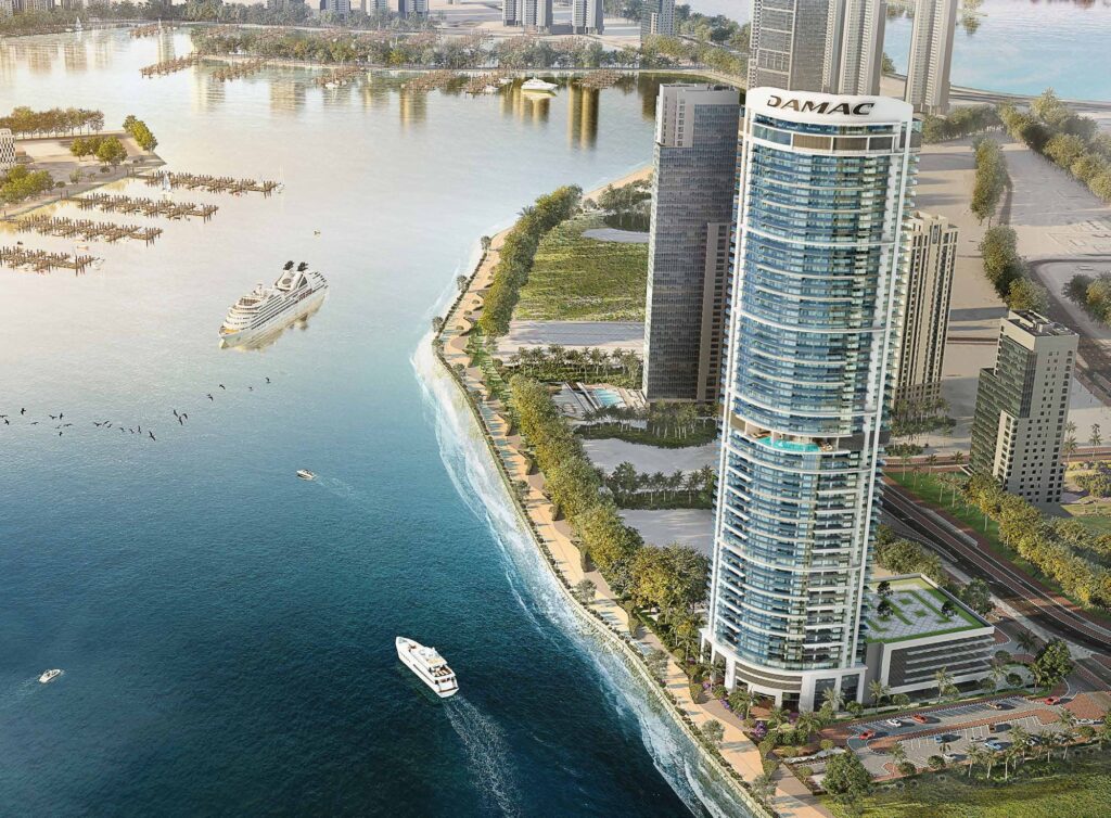 Aerial view of Harbour Lights by DAMAC on the Maritime City peninsula