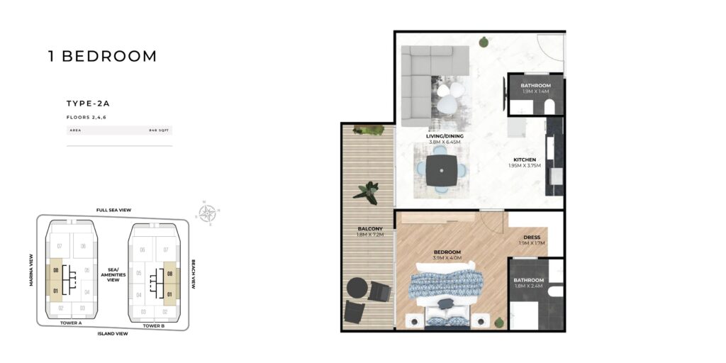 Hatimi Residences - Floorplans - 1 Bedroom Type 2A