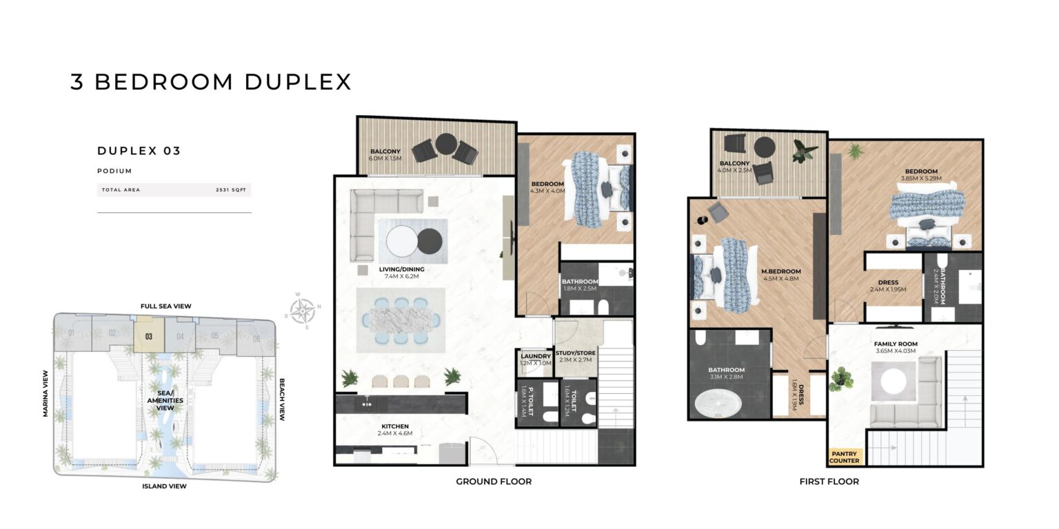 Hatimi Residences 3 bedroom duplex layout 3 floor plan, Dubai Islands